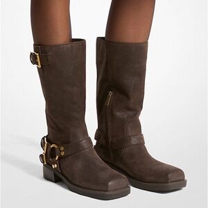 Michael Kors Crosby Suede Moto Boot Chocolate Brown NWOB